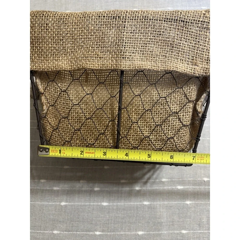 Rustic Country Farmhouse-style wire storage basket with removable burlap liner